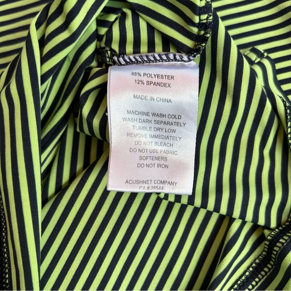 FootJoy FJ Lime Green Navy Striped Performance Golf Polo SZ Medium - Picture 5 of 5